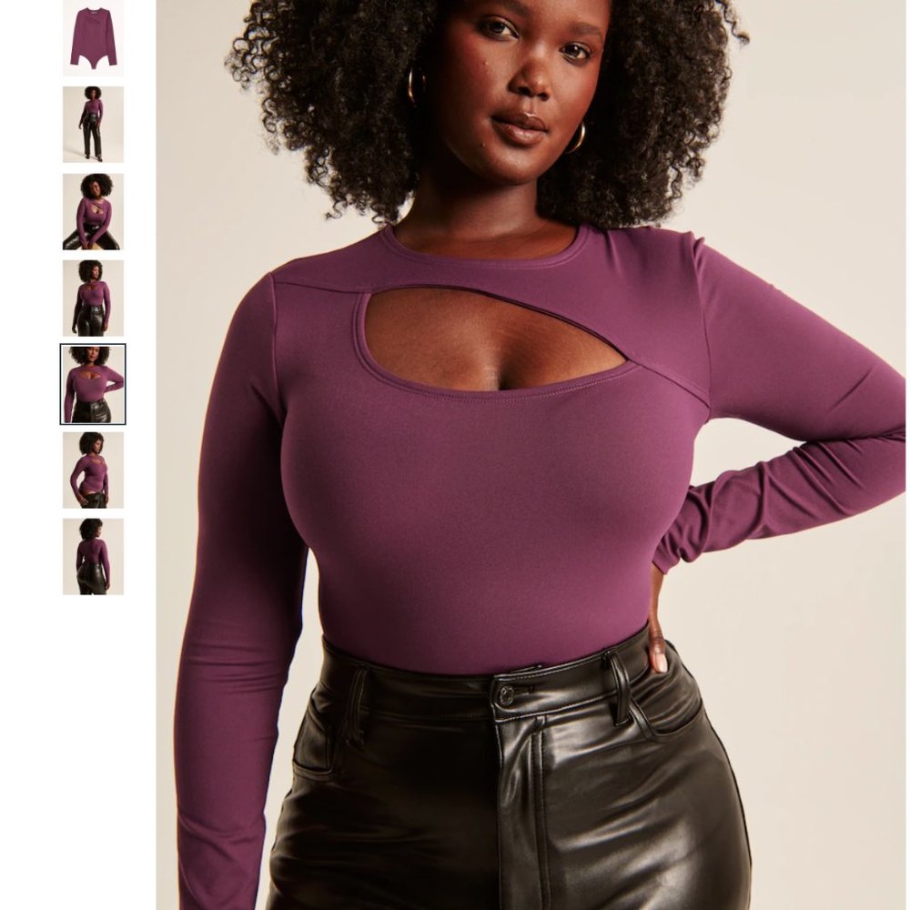 NWT A&F - Berry Purple Long-Sleeve Cutout Crew Bodysuit